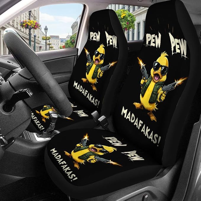 GENANY Funny Duck Car Seat Covers, 2-Piece Front Seat Set | 2-piece polyester front seat cover set, each 35 x 21 x 21 inches, with adjustable straps and hooks - Image 4