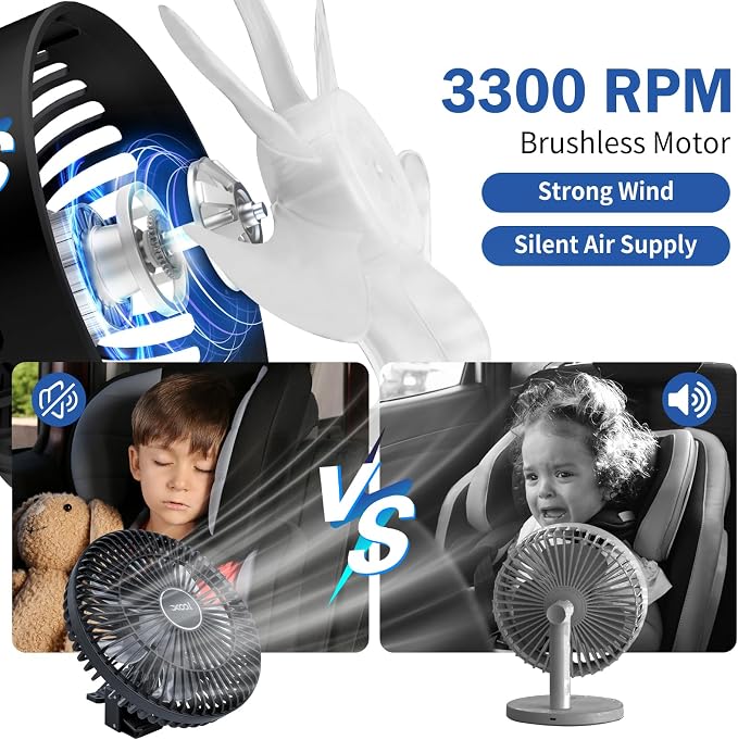 XOOL Clip Car Fan, 9 Inches 12V/24V Fan, 360° Rotatable Electric Cooling Clip on Fan with Stepless Speed Regulation for SUV, RV, Truck - Image 7