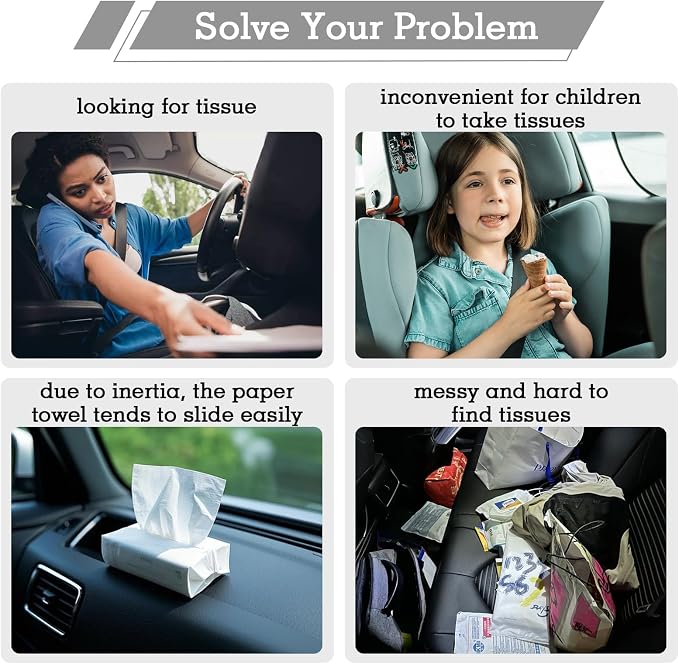 Car Tissue Holder, Car Standard Tissue Holder, Upgraded PU Leather Multi-Functional Car Tissue Box, Keep Car Tidy, for Sun Visor, Backseat, Armrest, Center Console (Black) - Image 8