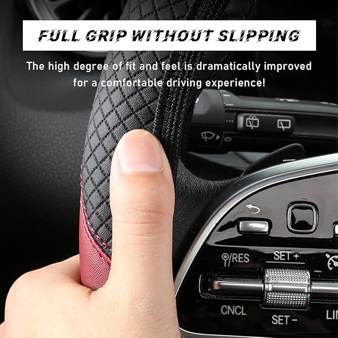 povtii Car Steering Wheel Cover, 15 Inch Leather Breathable Auto Steering Wheel Protector, Comfortable Non-Slip Vehicle Steering Wheel Covers, Universal Interior Car Accessories (Black+Pink) - Image 3