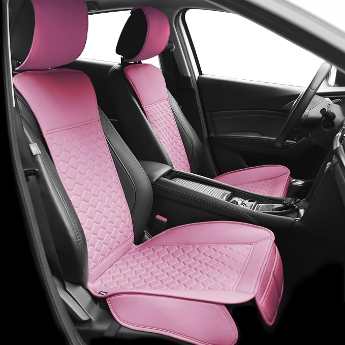 Elantrip Pink Leather Car Seat Covers Front 2PC Waterproof for Women | Cute pink diamond-quilted faux leather — waterproof, easy-clean, designed for her by Elantrip