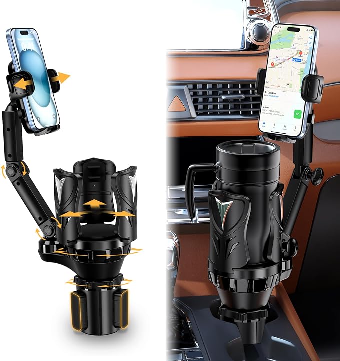 Phone Holders for Your Car, 2 in 1 Adjustable Stable Car Cup Phone Holder | Secure Hold, Multi-Scenario Use for Drivers, Commuters & Road Trips, Universal Fit for Up to 5.31'' Drinks/Mugs/Foods by bokilino