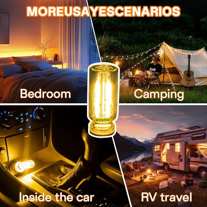 2 PCS USB LED Lights for Car Interior, Touch Dimmable Ambient Lighting, Mini Retro Glass Bottle Night Light Bulb for Vehicle, Bedroom, Camping(Warm White) - Image 3