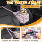 Console Dog Car Seat for Small Dogs, Foldable Booster Seat,Purple Checkered | Portable Booster Seat Sits On Car Console/ Armrest. Foldable for Easy Storage. for Center Console, Easy To Clean. - Image 5