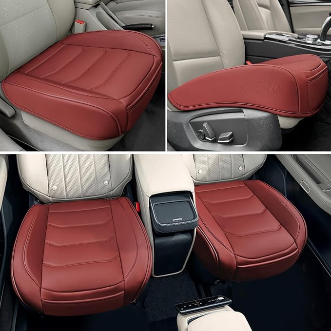 BOPUOVRE Car Seat Cover for Luxury & Comfort PU Leather | Anti Slip Full Wrap Protection Storage Pocket Bottom Cushion Universal Fit 95% Vehicles Dull Red 1 Piece - Image 5