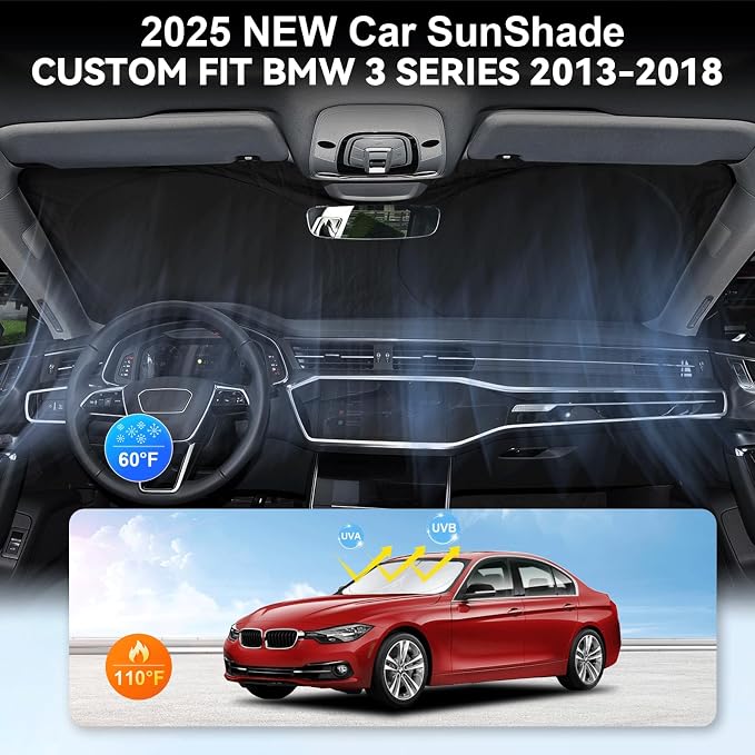 Windshield Sun Shade for BMW 3 Series Sedan & M3 (F30/F80) 2013-2018 | Custom Fits 320i 328i 330i 335i 340i M3 Front Window Sunshade Sun Visor Foldable Protector Blocks UV Rays - Image 4