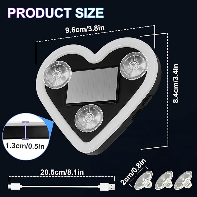 Heart-Shaped LED Neon Solar USB Rechargeable 2-Pack Blue Car | 40 High-Brightness Wireless Led Lights for Car, 5 Modes Suction Cups Easy Mount for Auto Interior Bedroom Decor Gift - Image 2