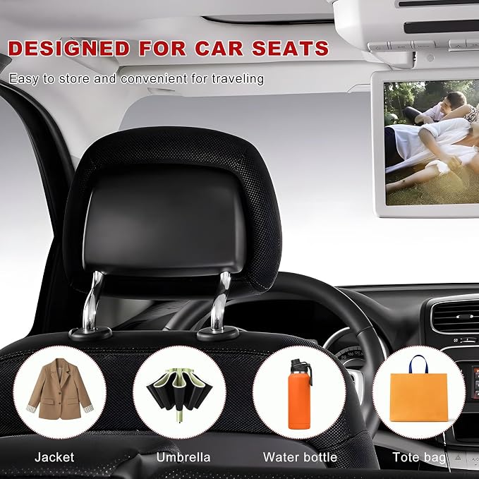 4PCS Car Seat Headrest Hook, Adjustable Vehicle Backseat Hanger Storage Organizer, Universal Seat Back Holder Hooks for Purse Coat Grocery Bag, Car Accessories (Gray) - Image 5