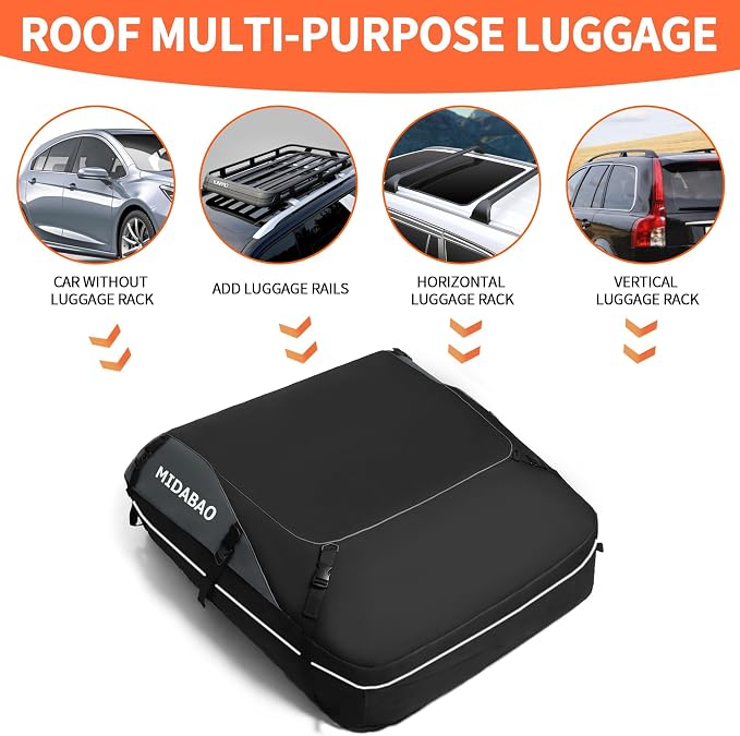 MIDABAO 20 Cubic Waterproof Duty Car Roof Top Carrier-Car Cargo Roof Top Bag, Waterproof & Coated Zippers includes Anti Slip Mat with or without Racks (20 Cubic Feet) - Image 3