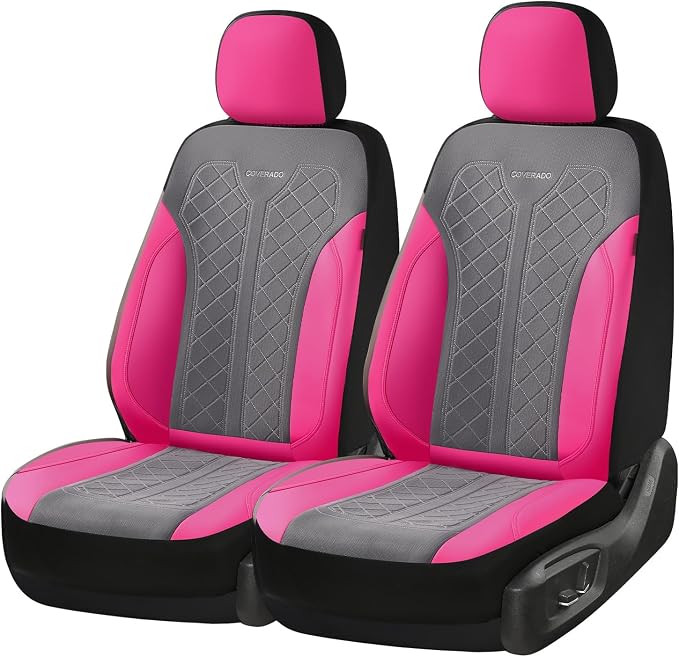 Coverado Car Seat Covers 2-Pack, Luxury Front Seat Covers, Automotive Car Seat Protectors, Pink Seat Covers Universal Fit for SUVs, Trucks, Sedans - Image 5