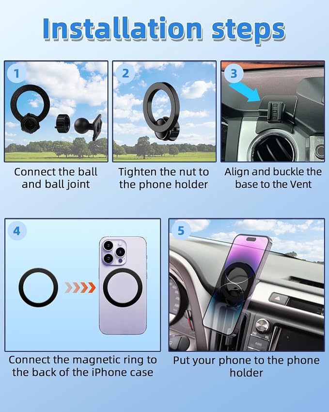 PZK Car Phone Mount for Toyota Tundra 2014-2021 Accessories Custom Air Vent | Magsafe Magnetic Car Phone Holder for Tundra Fixed Clip 360° Rotation Hands-Free Cell Phone Cradles Fit All Smartphones - Image 8
