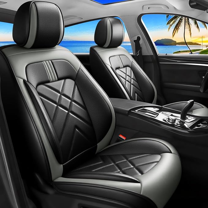 Car Seat Covers Fit for KIA Sorento 2008-2026, Premium Full Coverage Leather Automotive Seat Protectors, All Seasons Waterproof Breathable, Airbag Compatible, Front Seats, Black Gray by Unknown