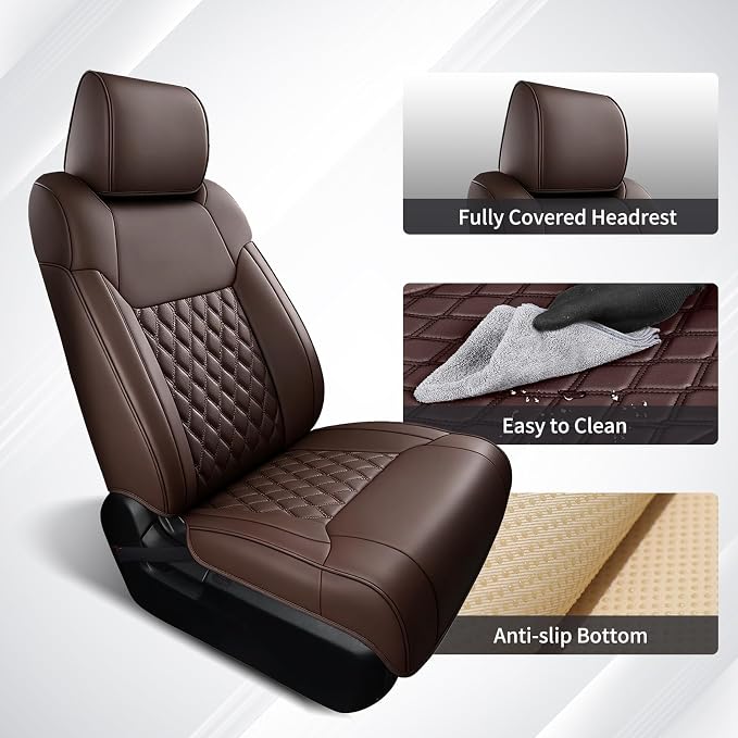 Huidasource Coffee Front Seat Covers Fit for Toyota Tacoma 2005-2015 All Cab Base Prerunner SR5 Limited TRD Sport Front Row, 360° Full-wrap Waterproof Nappa Leather Automotive Seat Cushion Cover - Image 5
