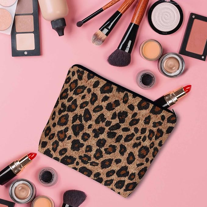 Leopard Print Makeup Organizer Bag Cosmetic Bag For Men Women, Wild Animal Fur Leopard Skin Brown Travel Toiletry Bag Flax Makeup Bags Purse Business Makeup Pouch For Toiletries Cosmetics - Image 3