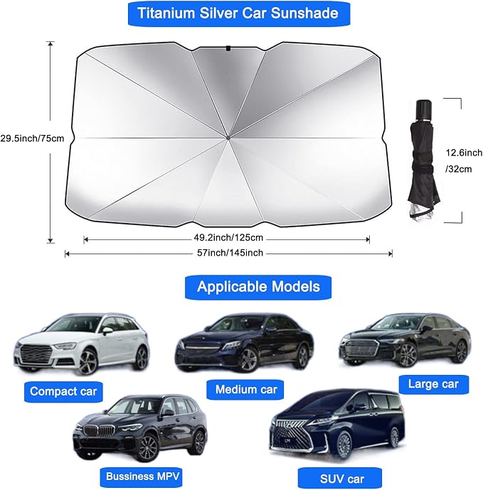 Car Windshield Sun Shade Umbrella, Foldable UV Rays Protector & Heat Block Reflector Retractable Front Window Sun Shades Umbrella Shield (57 * 29.5inch, Large) - Image 5