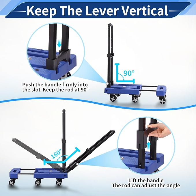 GtIiFmTe Foldable Hand Truck, Lightweight Luggage Cart for Airport Car Seat | Compact Folding dolly with Rotating swivel wheel,storage size12×15.7×4.1",300lbs Load,Upright Lock Handle with 3bungee cords - Image 3