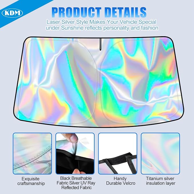 KDM Laser Silver Style Windshield Sun Shade for 2023 2024 2025 Honda CR-V | Foldable Front Reflective Windows Sunshade Visor Protector Blocks UV Rays Heat - Image 5