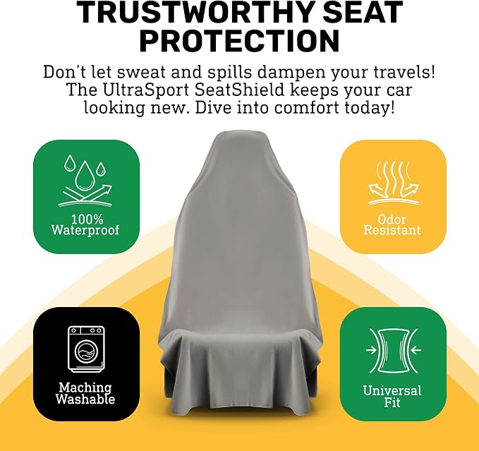 UltraSport Waterproof Towel Car Seat Cover, Universal Fit, Sweatproof & Odor-Resistant Front Seat Protector, Quick-Dry, Machine Washable for Gym, Pets, Travel, Outdoor Adventures, Gray, 2-Pack - Image 2