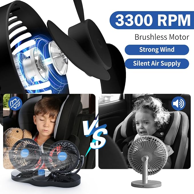XOOL Car Fan 12V Portable Auto Cooling Fan with Cigarette Lighter Plug, 360° Rotatable High Power Vehicle Fan for Truck SUV RV - Image 8