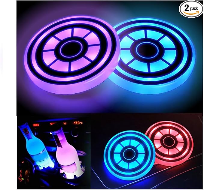 2PCS LED Car Cup Holder Lights, Light up Car Coasters for Cup Holders | 7 Color-Changing Light Up Cup Holder Insert Coasters, Waterproof Car Accessories for Teens, Car Gifts for Men & Women by Thebestautoparts