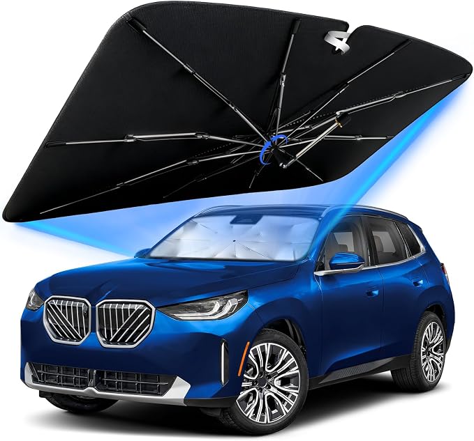 Windshield Sun Shade for BMW X3 2018-2026 with 360° Rotating Shaft | Custom Fit Umbrella Sunshade for UV Blocking, Interior Heat Protection, Easy Storage, UPF 50+ Cool Windshield Cover by Lonyaqui