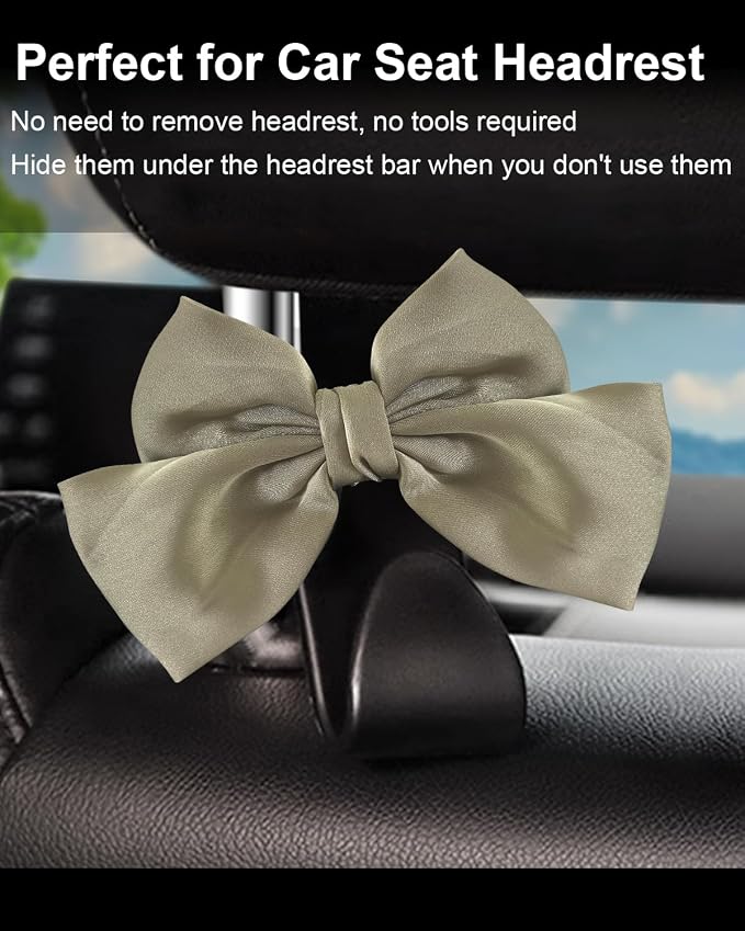 2 Pack Car Purse Hooks, Headrest Hooks for Cars, Grass green | Car Bag Hanger for Groceries, Coats, Umbrellas and Daily Essentials, Bow-Shaped Car Interior Organizer for Handbags and Bags - Image 3