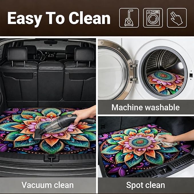 Car Trunk Mat for SUV, 29"x39" Colorful Mandala Cargo Liner Protector | All Weather Universal Cargo Liners for Dogs, Car Accessory for SUVs/Sedan/Wagons, Durable Non-Slip Washable Rear Cargo Mat - Image 6