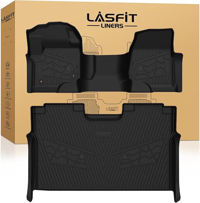 LASFIT Floor Mats Crew F250 2017-2026 Bench Seats 2nd Row Without Storage | Floor Mats for Ford F250 F350 F450 All Weather Only Fit Carpet Floor Super Duty TPE Car Floor Liner, 1st&2nd Row by LASFIT