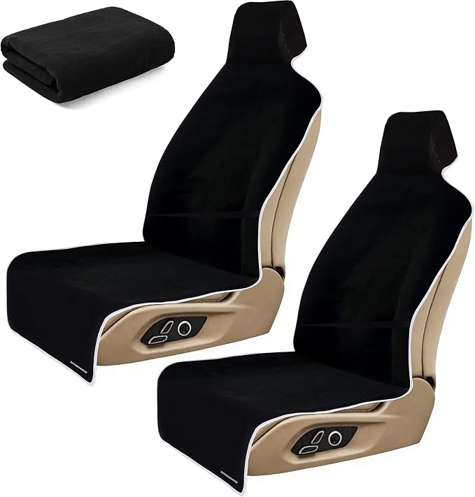 Waterproof Stain Resistant Towel Car Seat Covers | Universal Non-Slip for Gym Workout, Swimming, Beach and Workout Outdoor , Machine Washable(Black,2 Pack) by Unknown