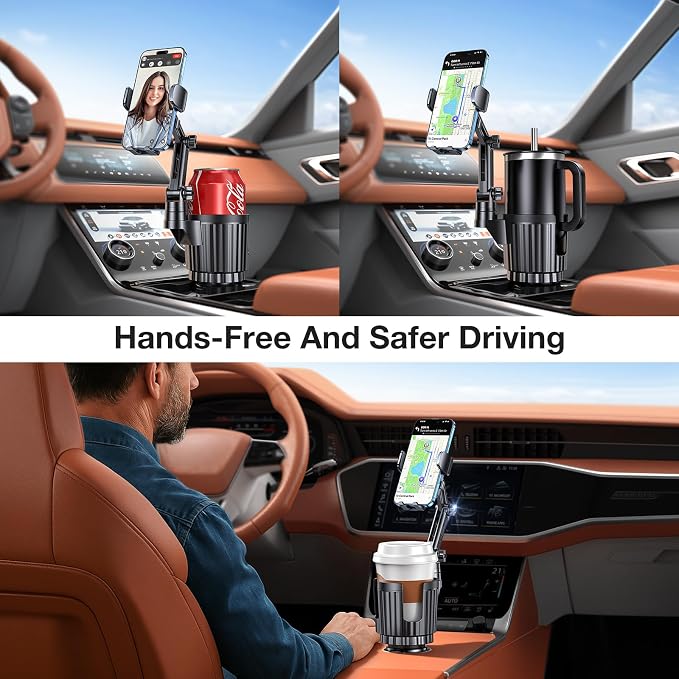 Coolpow Car Phone Holder Mount, 2 in 1 Universal Cup Car Phone Holder | Expander Adjustable Base Long Arm 360°Rotation Cup Phone Holder Car Accessories for iPhone 17 Pro Max 16 15 & All Smartphone - Image 8