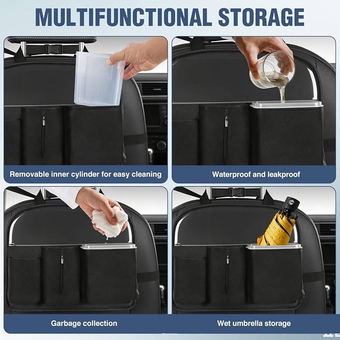 Nilight Car Seat Back Organizer 2PCS Black PU Leather Universal | Removable Inner Bucket Tissue Box Mesh Pockets Waterproof Hanging Storage Bag for Cars Vans SUVs MPVs Pickup Trucks - Image 6