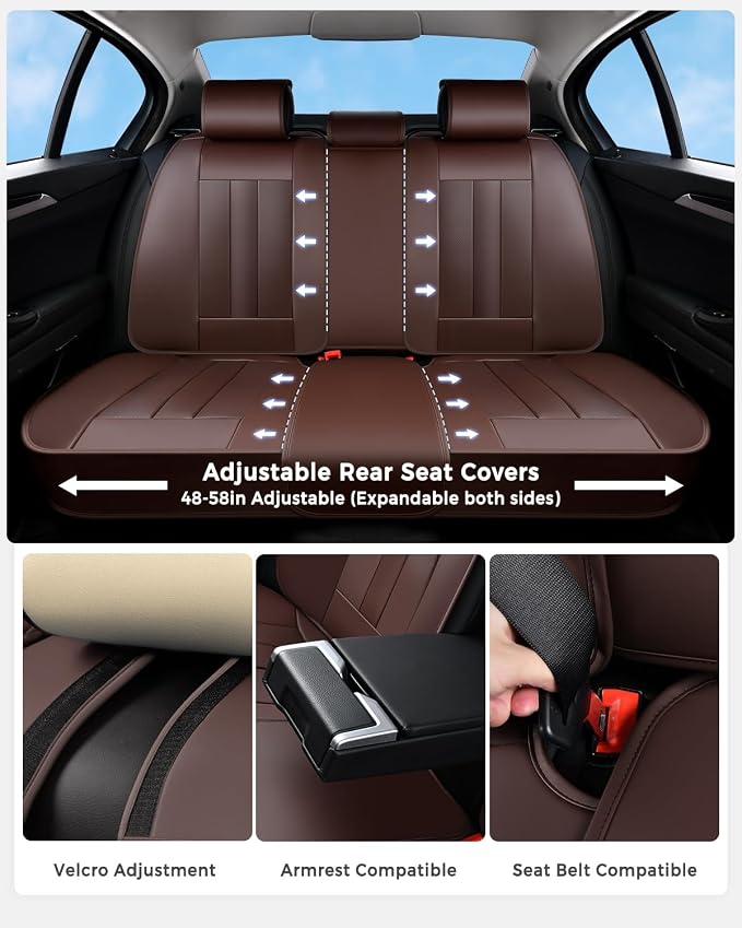 Huidasource Waterproof Faux Leather Car Seat Covers, Universal Fit for Most Cars, SUVs & Trucks, Airbag Friendly, Easy Installation, Scratch Proof for Family Travel, Coffee - Image 3