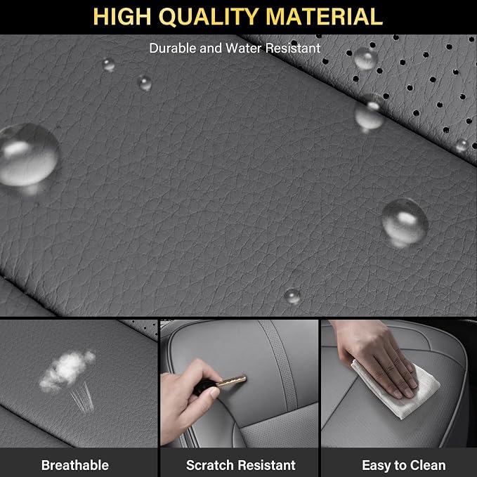 Coverado Silverado Seat Covers Full Set, Faux Leather Car Seat Covers Fit for Chevy Silverado GMC Sierra 2007-2013 & 2019-2026 1500, 2020-2026 2500HD 3500HD Crew Double Extended Cab(Gray) - Image 6