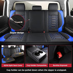 FREESOO Custom Leather for Toyota Tundra Seat Covers 2007-2013 Crewmax Cab | Fit for Crewmax Cab 5 Seats, Full Set, 60/40 Split Bench, Faux Leather, for Truck Toyota Tundra Accessories, BlackBlue - Image 4