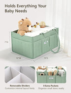 Quilted Diaper Caddy Organizer, Nursery Storage Basket with Dividers | Waterproof Caddy with Sturdy Handles, Portable for Changing Table or Car, Newborn Essentials, Baby Shower Gifts - Image 3