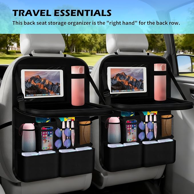 2026 Upgraded Backseat Car Organizer,Multifunctional Back Seat Car Organizer with Cars Tray & Cup Holder,Roadtrip Essentials Foldable Back of Seat Cars Organizers for Most Vehicles - Image 7