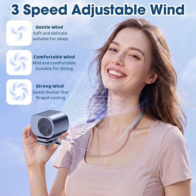 Car Clip on Fan with LED Display & Night Light, 360° Rotatable High Speed Cooling Fan, USB Rechargeable Personal Fan, Hands-Free Clip Fan for Car, Office, Camping & Outdoor Summer Use (Grey) - Image 5