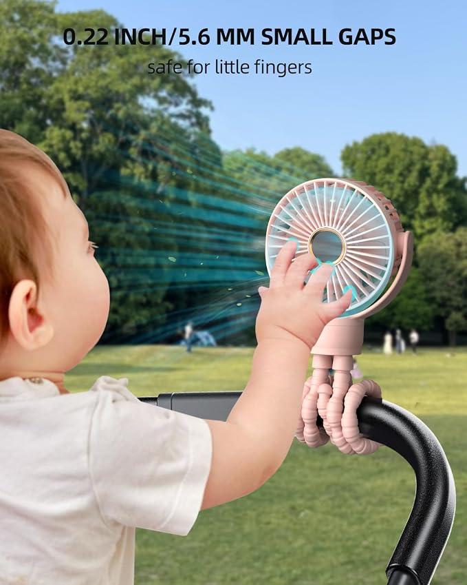 KIDEE Portable Stroller Fan, Personal Baby Fan Battery Operated, LED Display, Small Clip on Fans USB Rechargeable, Mini Desk Fans for Outdoor Travel Car Seat - Image 5