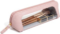 Clear Makeup Brush Bag Pouch,Waterproof PU Leather Portable Travel Makeup Bag with Transparent Window, Travel Essentials Pencil Case Organizer Pouch Car Accessories for Women Girls (Slim, Light Pink) by LETGO