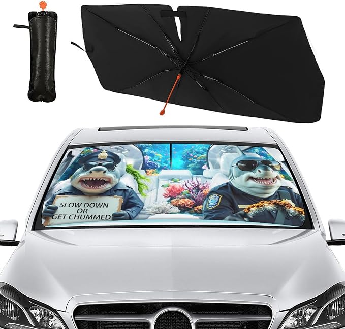 Socira Funny Sharks Car Windshield Sunshade Umbrella Foldable | Umbrella Sun Shade Windshield Cover Sunshade Car Accessories Blocks Uv Rays Keeps Cool (57" X 30") - Image 8
