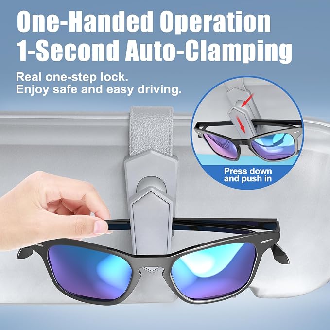 Veharvim Sunglass Holder for Car (One-Handed-Operation, Gentle & Secure Hold, Silicone Padded, Universal Fit, Metal Clip) Visor Sunglass Holder Clip,Visor Sunglass Car (Grey, 4 Pack) - Image 2