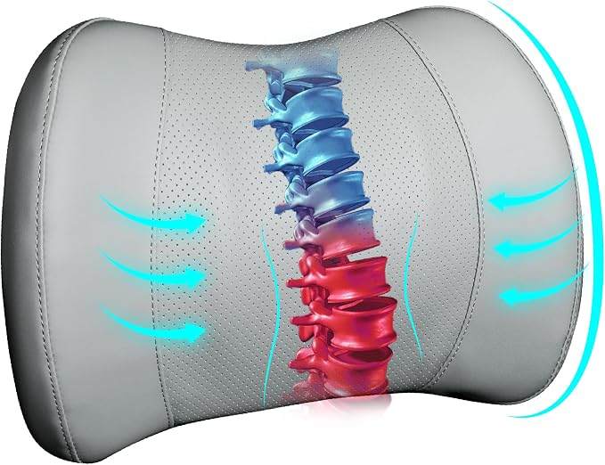 Lofty Aim Lumbar Support Pillow for Car, Car Seat Back Support for Driving | Memory Foam Car Lumbar Support for Driving Seat, Car Back Cushion, Adjustable Straps, Lower Back Pillow, PU Leather, Gray by LoftyAim