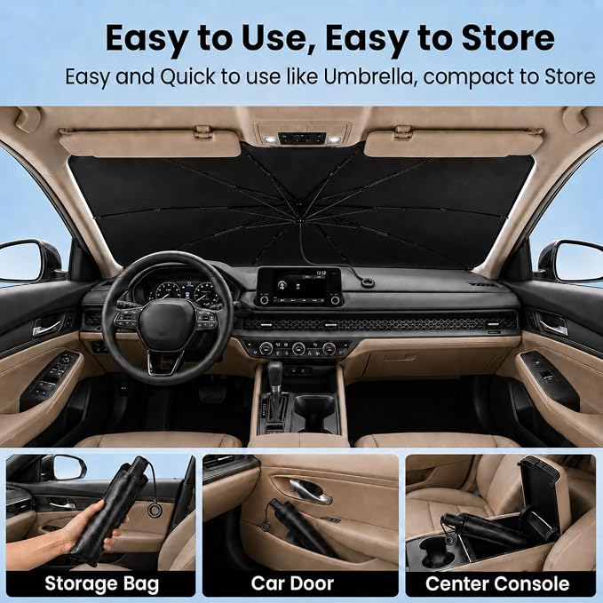 Car Windshield Sun Shade Umbrella, Universal Fit Mid-Large Sedans & SUVs | 57 x 31" Car Sun Visor, Foldable UV Heat Blocking Auto Sunshade with Rearview Mirror Cutout, Monster Blue Eyes - Image 6