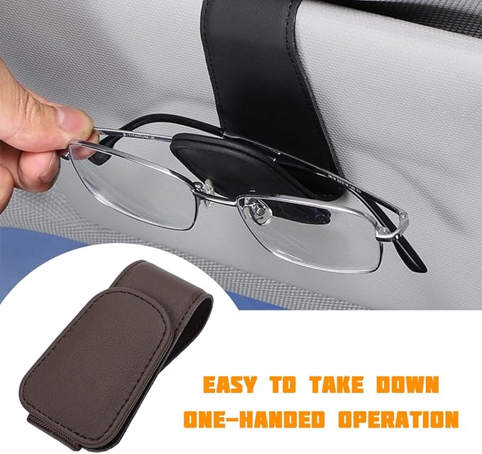 Sunglasses Holder for Car Visor, Microfiber Leather Magnetic Sun Visor Eyeglasses Hanger & Ticket Card Clip, Multi-Function Automotive Interior Glasses Mount, Universal Fit (Brown) - Image 4