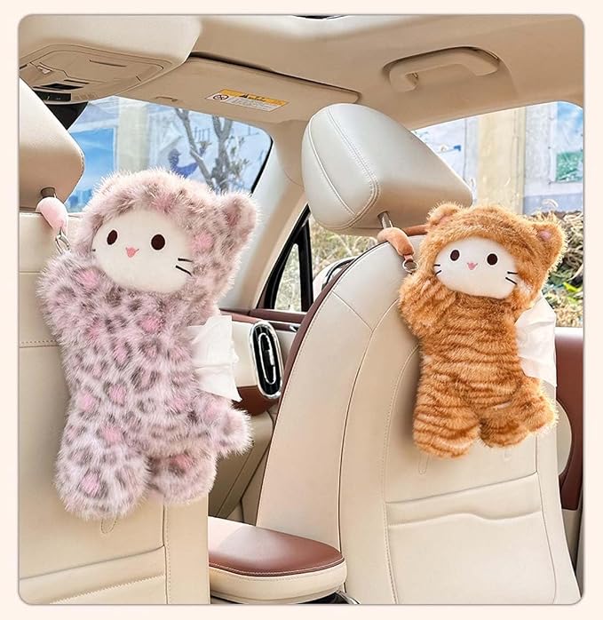 Tissue Box Cover Plush Tissue Box Holder for Car, Home, Decorative Holder/Organizer for Bathroom Vanity Countertop, Nightstands, Office Desk-Orange Cat - Image 6