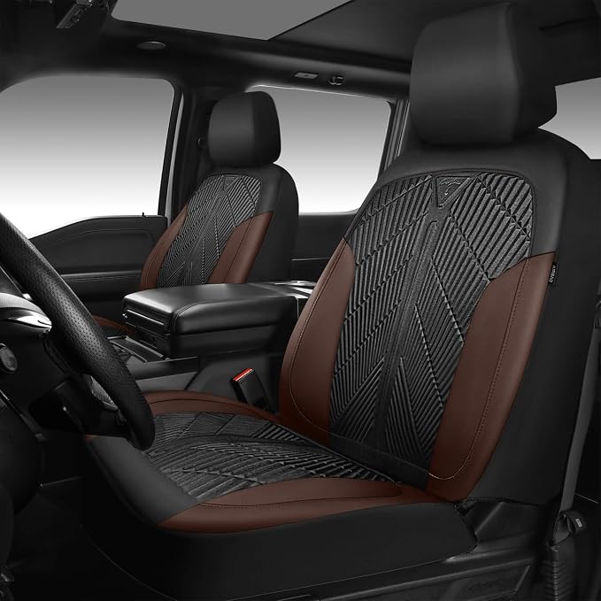 CAR PASS Waterproof Black Brown Car Seat Covers Front Seat Covers Neoprene Wetsuit,All-Weather Non-Slip Durable,Universal Fit for SUV Sedans Trucks Automotive,Airbag Compatible,3D Emboss Black Brown - Image 2