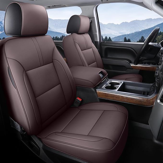 Coverado Silverado Seat Covers Full Set, Faux Leather Car Seat Covers Fit for Chevy Silverado GMC Sierra 2007-2013 & 2019-2026 1500, 2020-2026 2500HD 3500HD Crew Double Extended Cab(Brown) by COVERADOAUTO