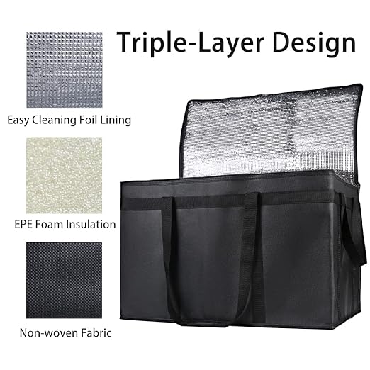 Bodaon 3-Pack Insulated Food Delivery Bag for Hot and Cold Meal, XXXL, Black, Grocery Tote Insulation Bag for Catering, Large Pizza Warmer - Image 5