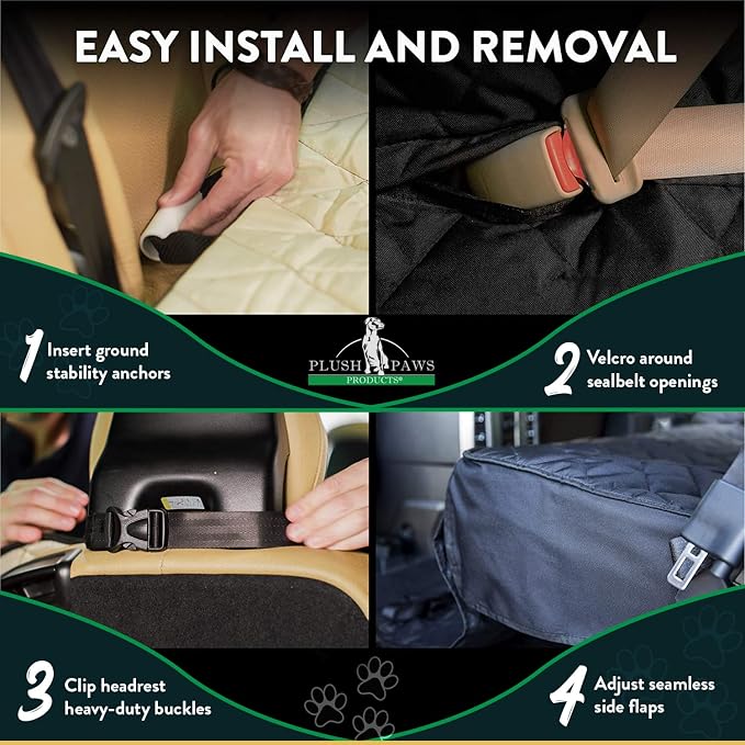 Plush Paws Products Premium Bucket Car Seat Protector | Diamond Stitching | Washable & Waterproof Front Seat Dog Cover Car, Truck, & SUV | Nonslip, Tear Resistant Pet Passenger Seat Cover | Black - Image 4