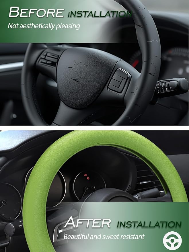 LRITER Car Steering Wheel Cover, Non-Slip Silicone Material, Green | Multiple Color Choices, Universal Auto Parts Steering Wheel Cover, Suitable for Most Cars - Image 4